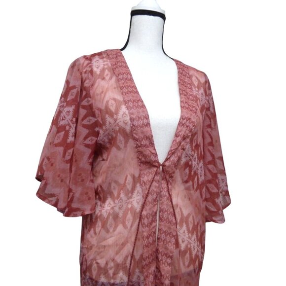 Steve Madden  Printed Short Sleeve Kimono, OS, Terracotta - Picture 6 of 8